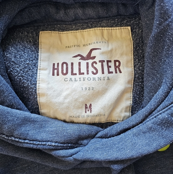 Hollister Blue Hoodie with Neon Lime Green Logo Womens Medium - Picture 2 of 9